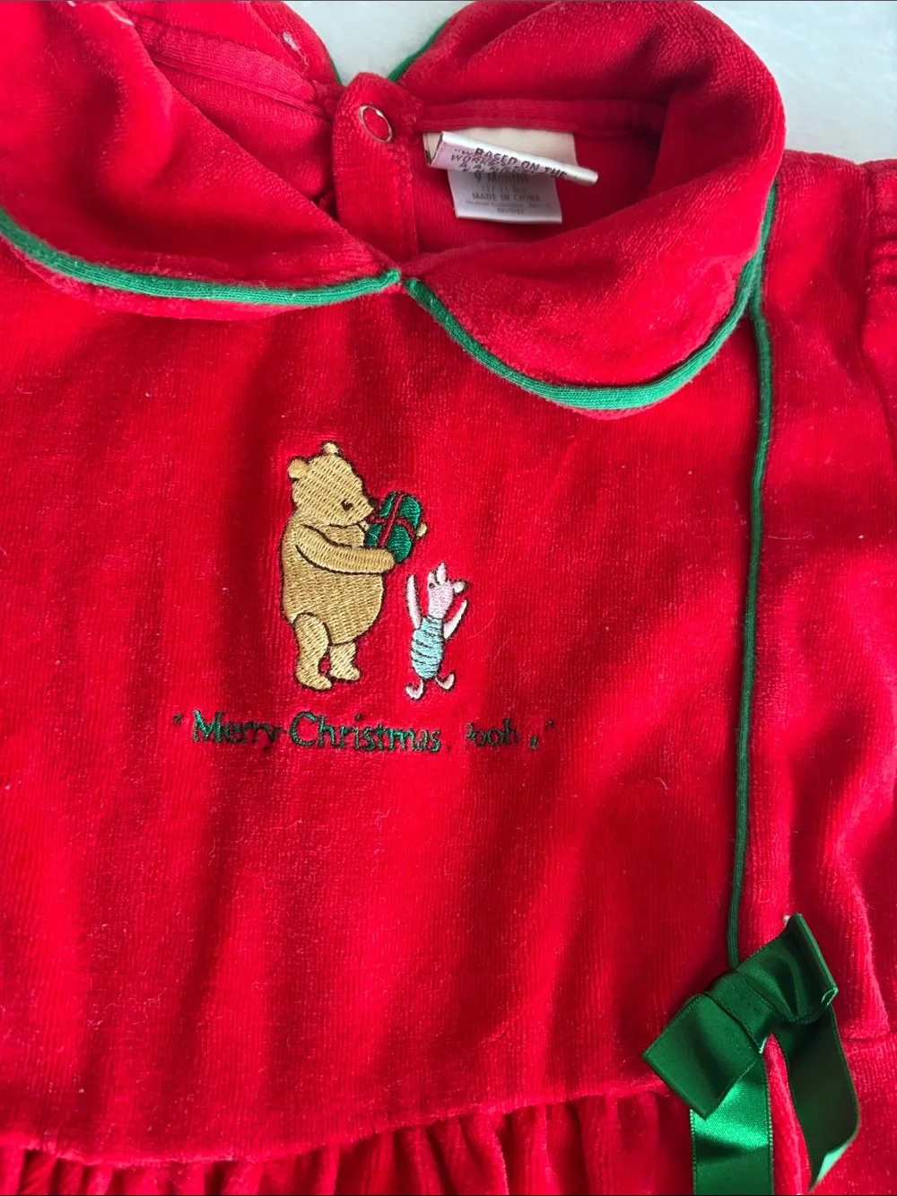 Vintage Red Velour Winnie the Pooh Footed Outfit